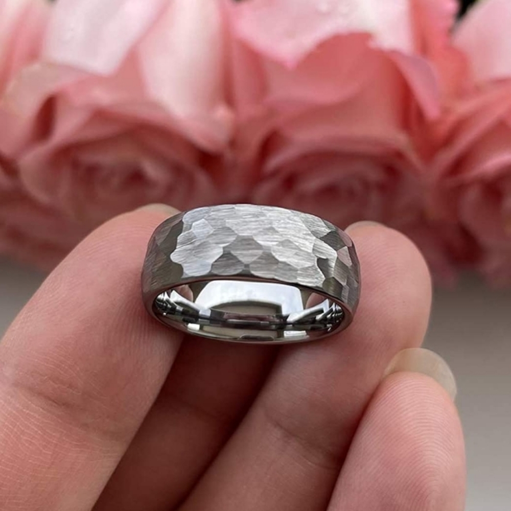 Hammered Tungsten Rings for Men Women engagement